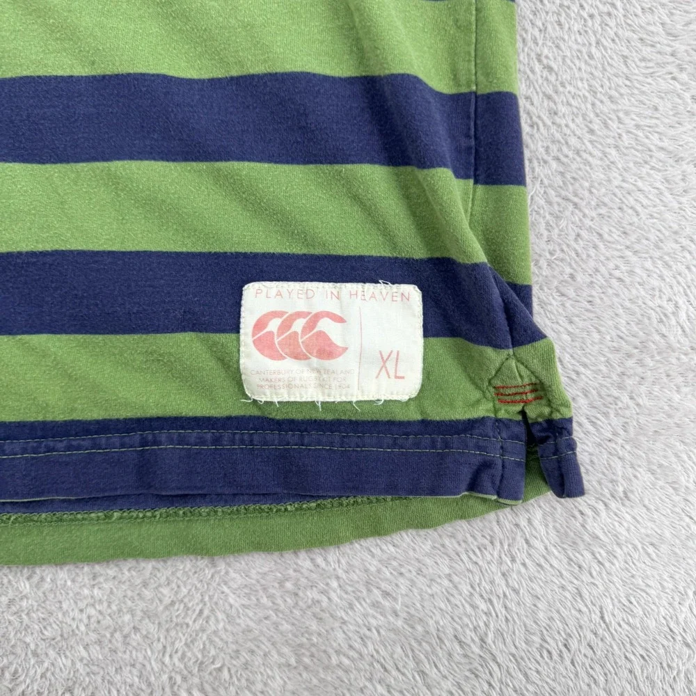 Canterbury of New Zealand Mens XL Green Blue Striped Rugby Shirt Preowned